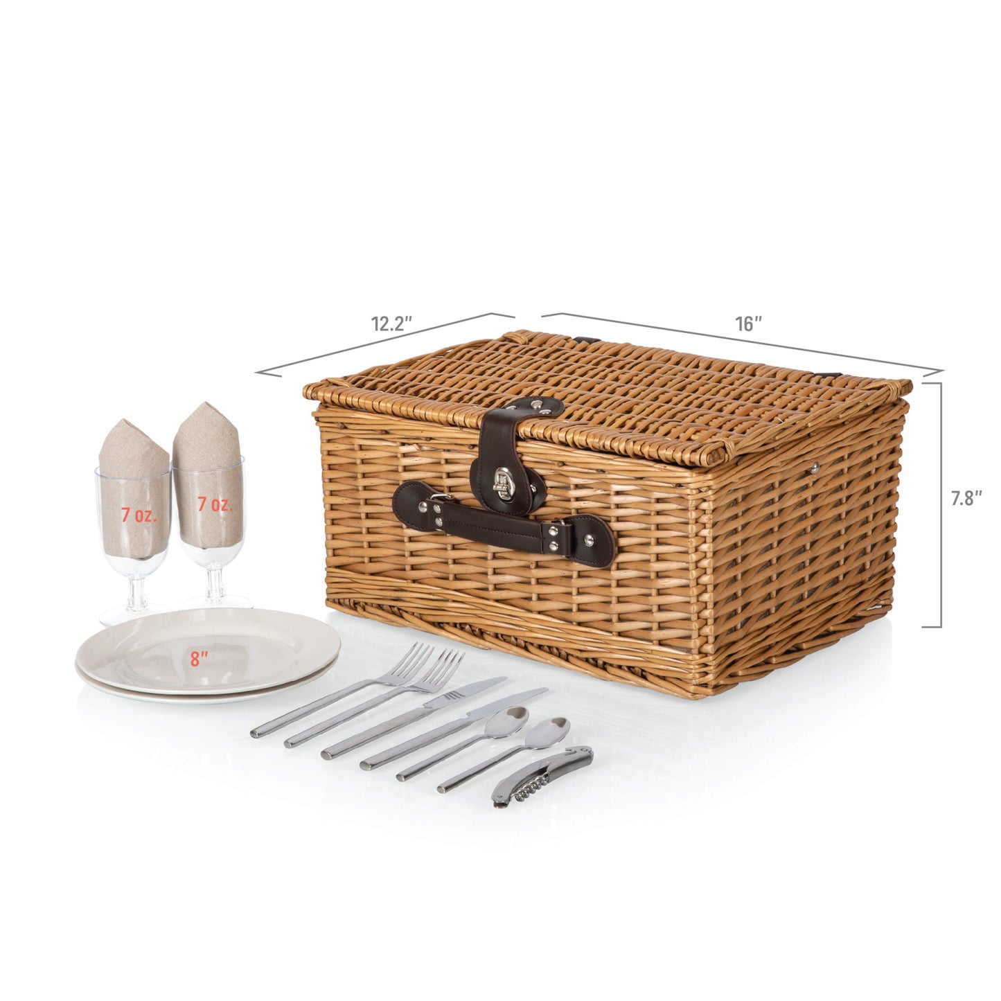 Vintage-Style Wicker Picnic Basket for 2 with Wine Glasses & Full Table Set