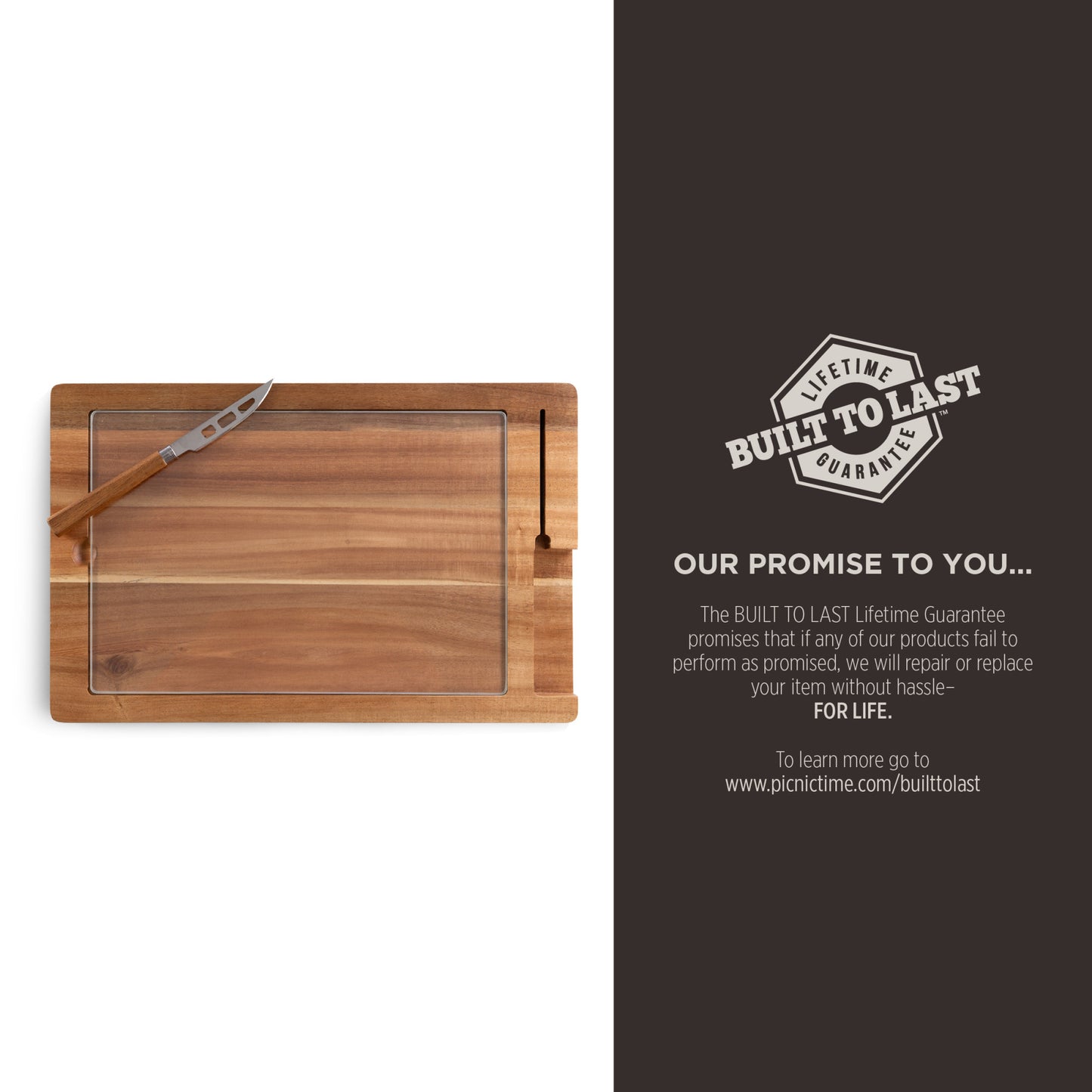 Ventana - Tempered Glass and Acacia Cheese Board and Knife Set