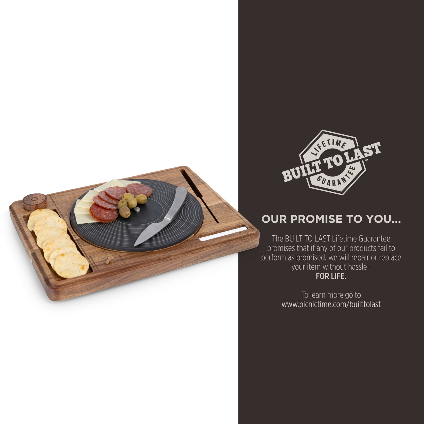 Turntable Acacia and Slate Cheese Board with Knife