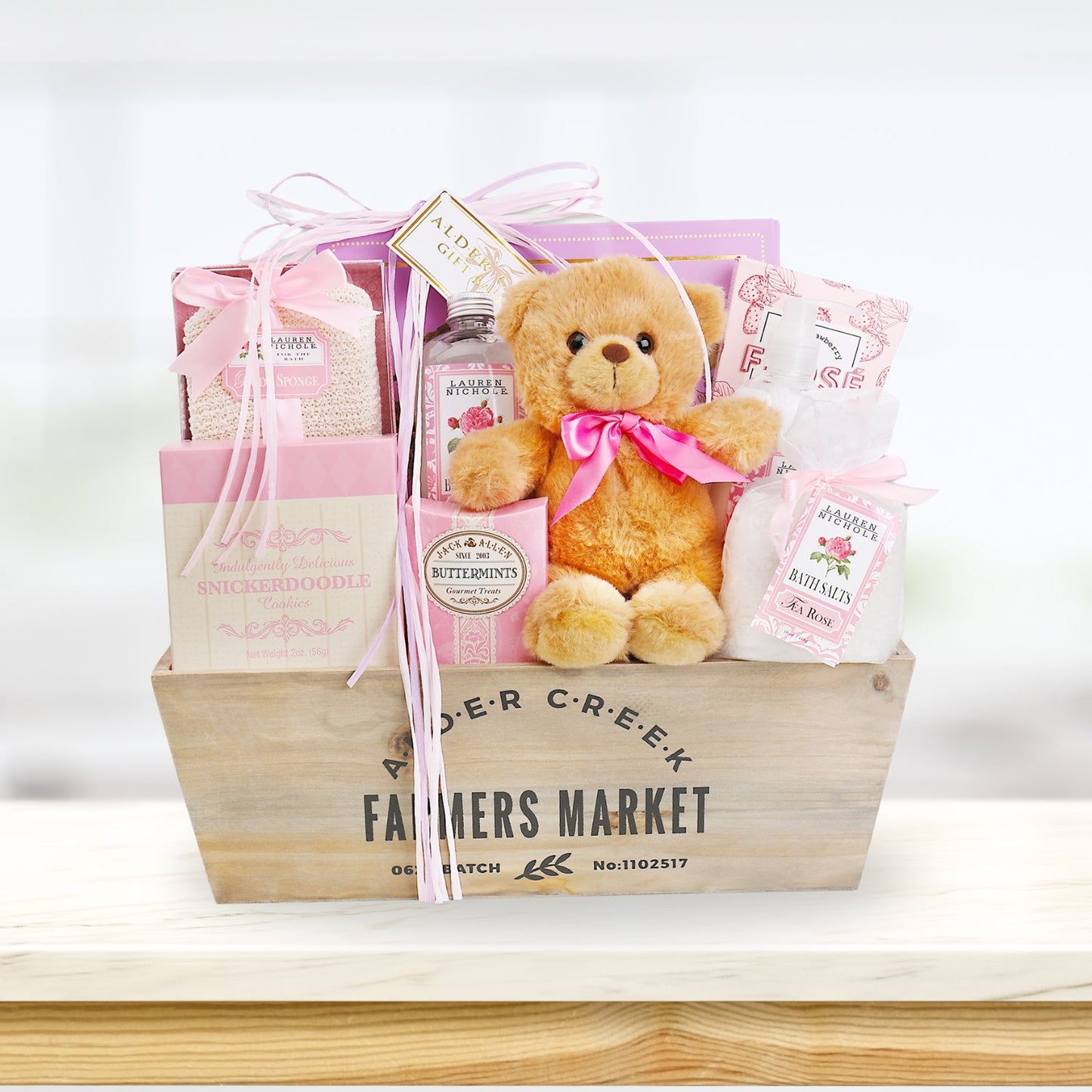 Relax and Unwind Spa Gift Basket with Rose and Lavender Bath Products