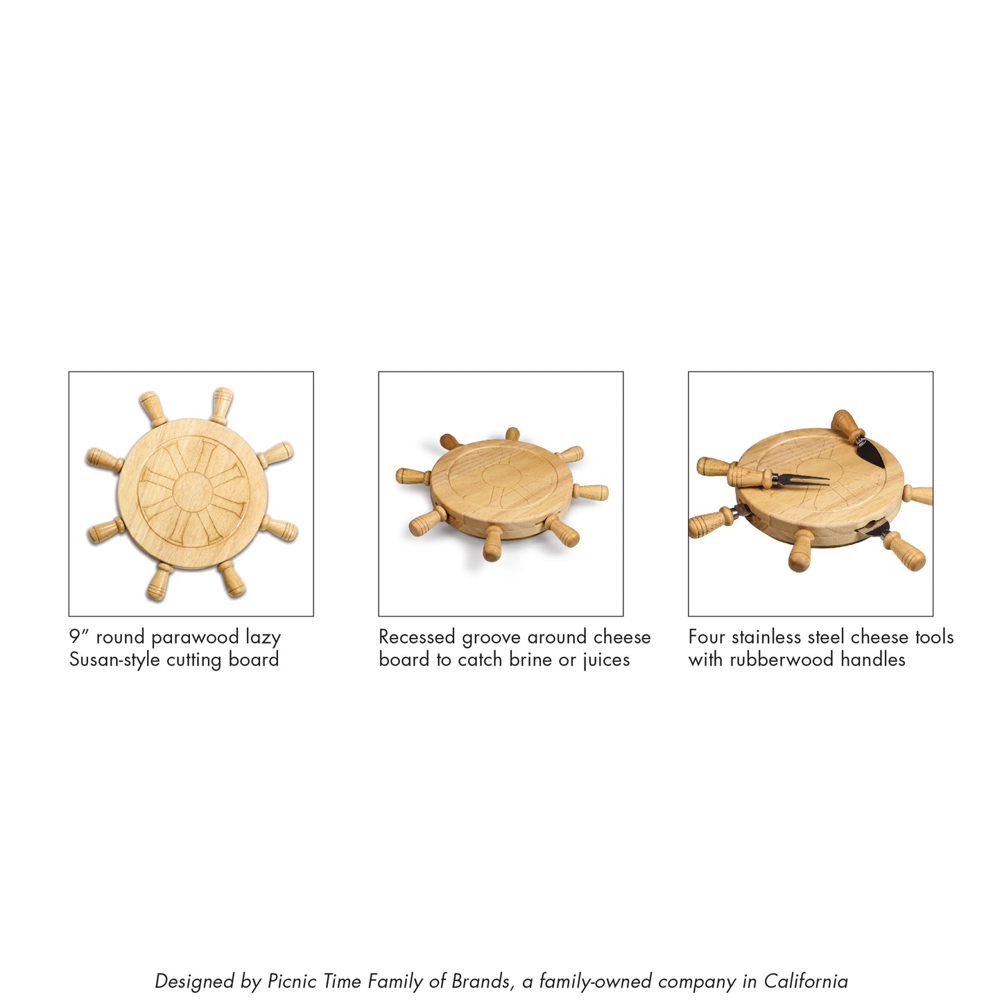 Mariner Lazy Susan Cheese Cutting Board & Tools Set