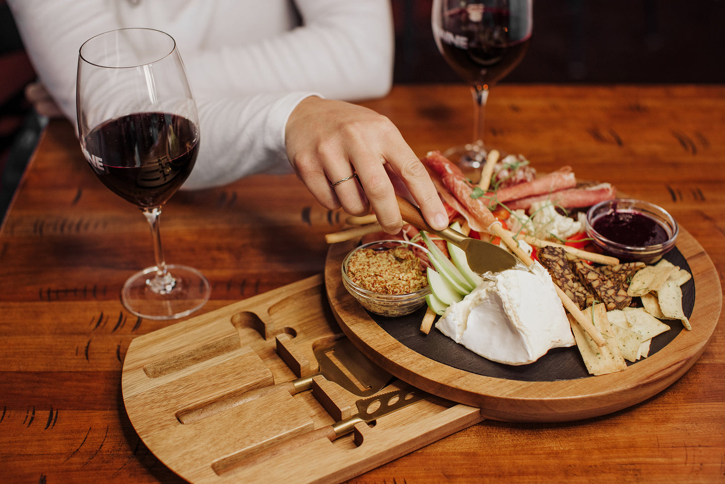 Insignia Acacia and Slate Serving Board with Cheese Tools