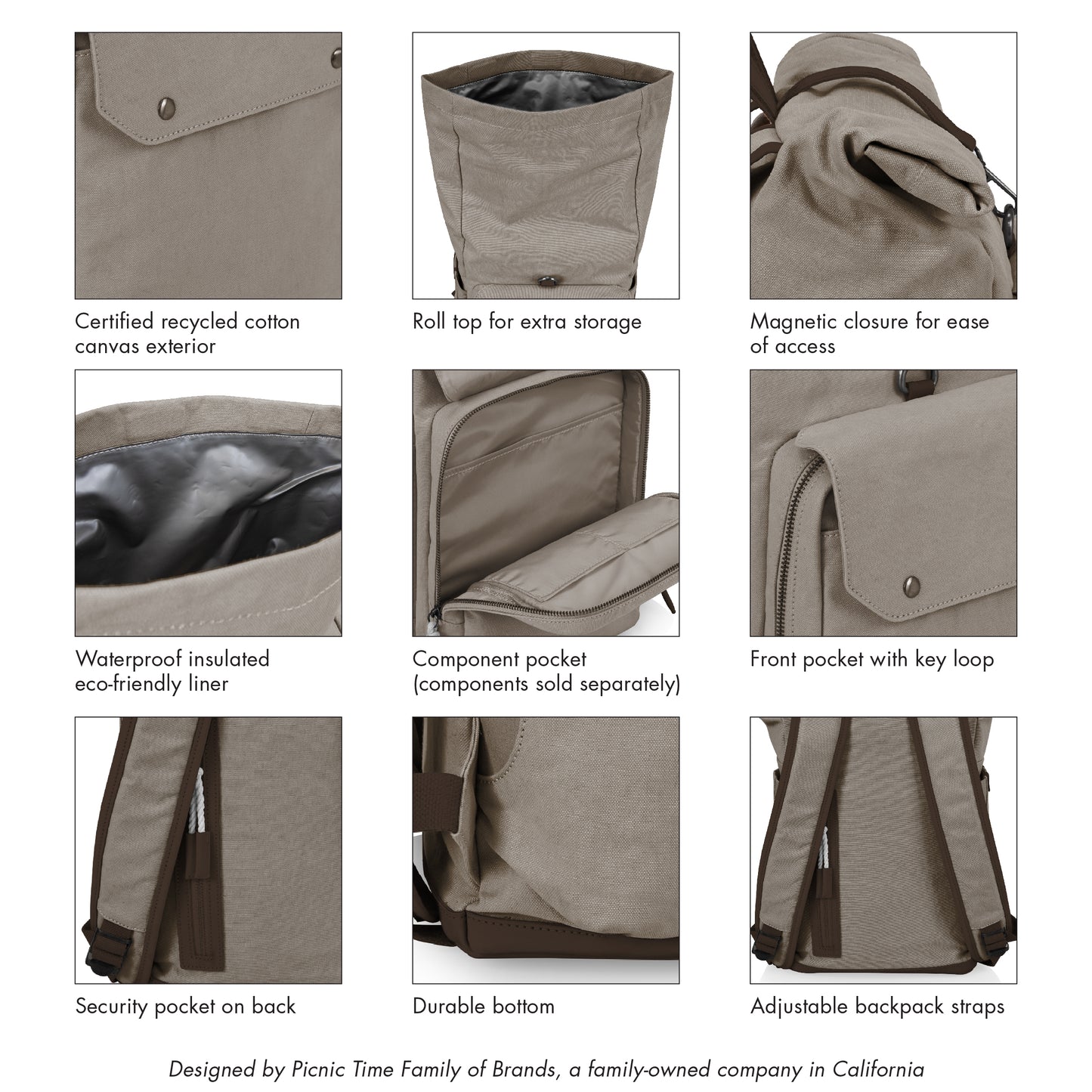 Carmel Roll Top Picnic Backpack Cooler