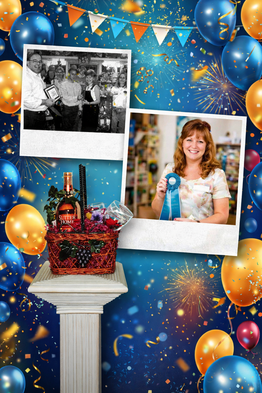 Leailia McVoss on Opening Day, April 1, 1997 — her first gift basket creation and her first blue ribbon win as a designer.