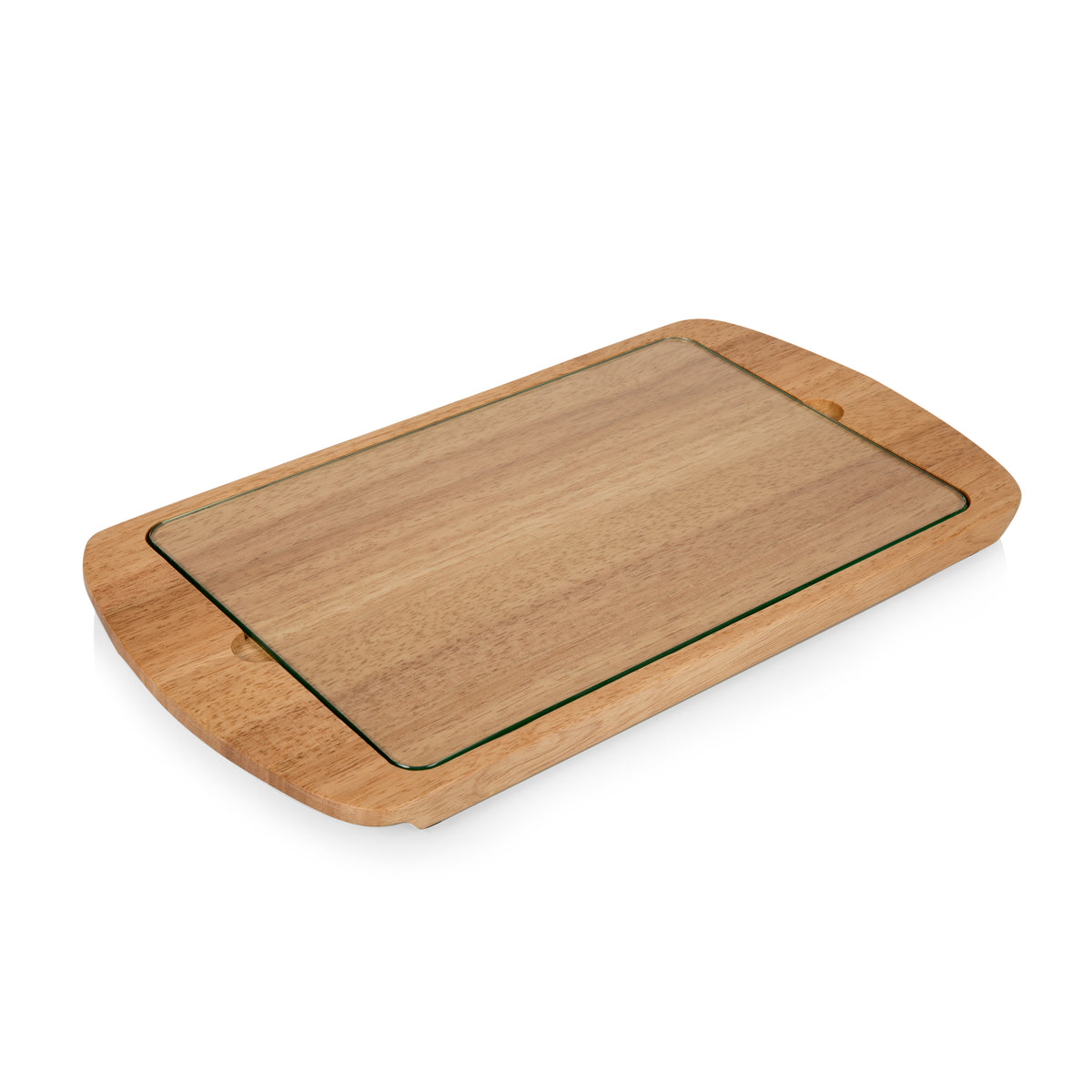 Billboard Glass Top Serving Tray | Parawood & Tempered Glass by Picnic Time