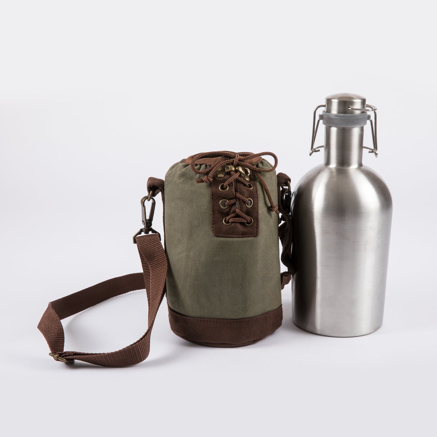 Insulated Growler Tote with Silver 64 oz. Stainless Steel Growler