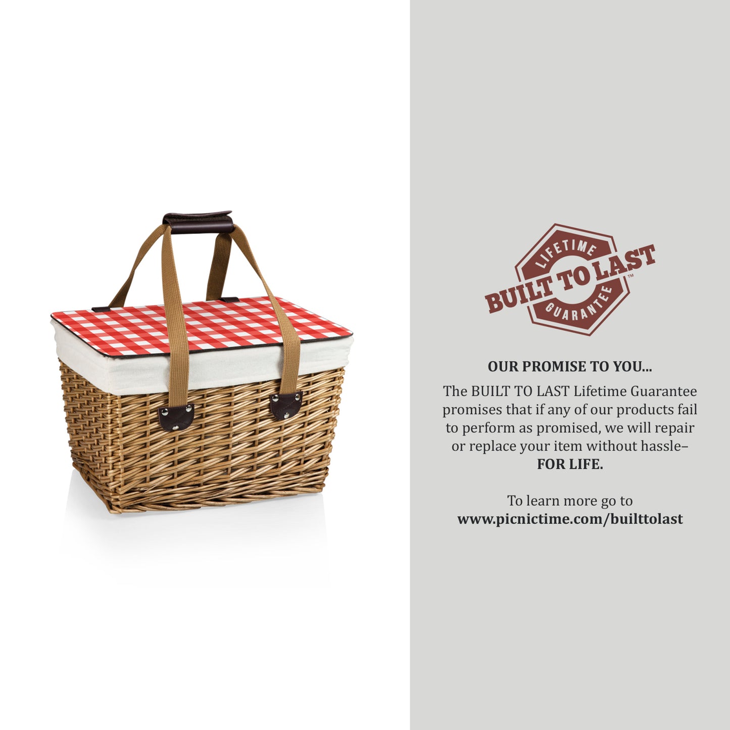 Classic Wicker Picnic Basket for 2 with Removable Lid