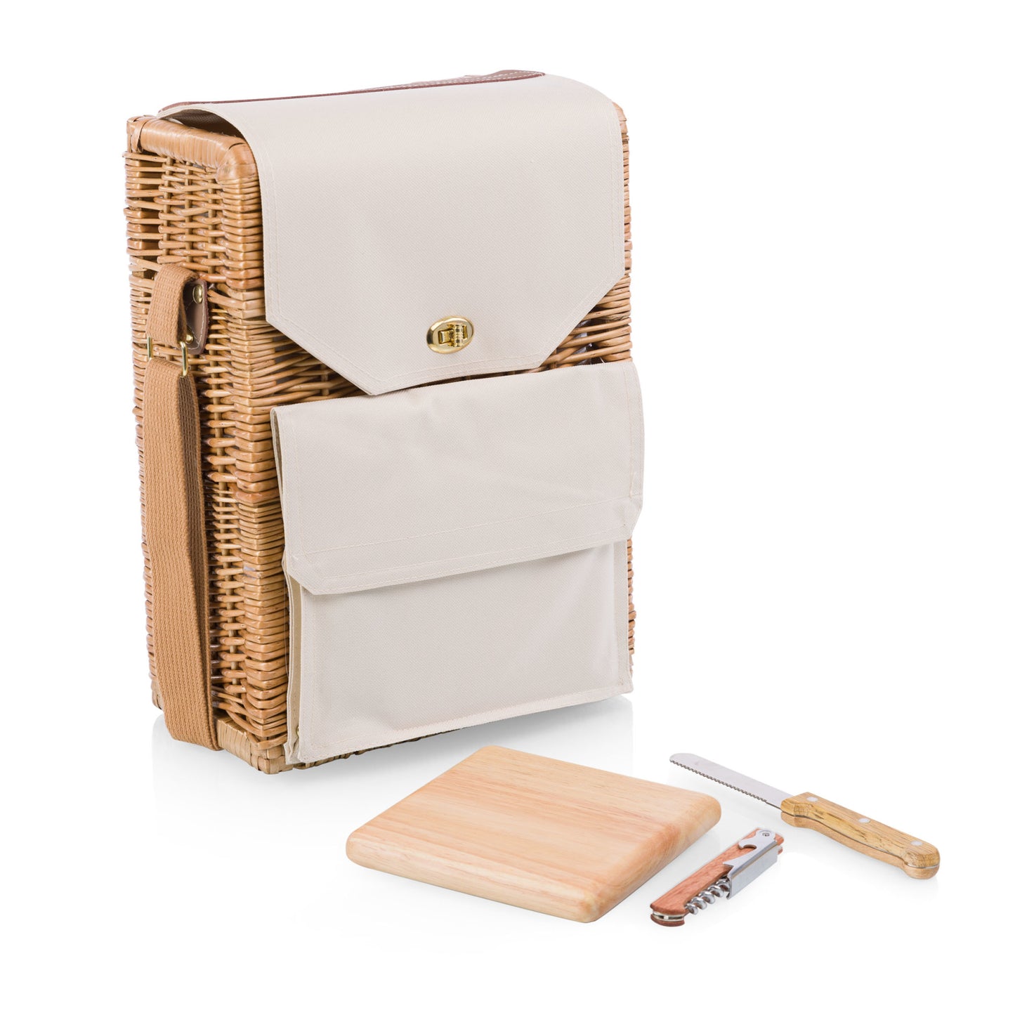 Handwoven Willow Wine & Cheese Picnic Basket with Shoulder Strap