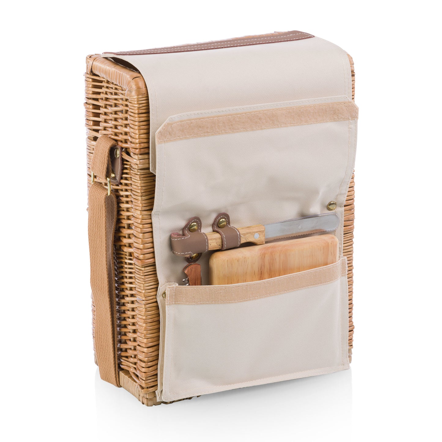 Handwoven Willow Wine & Cheese Picnic Basket with Shoulder Strap