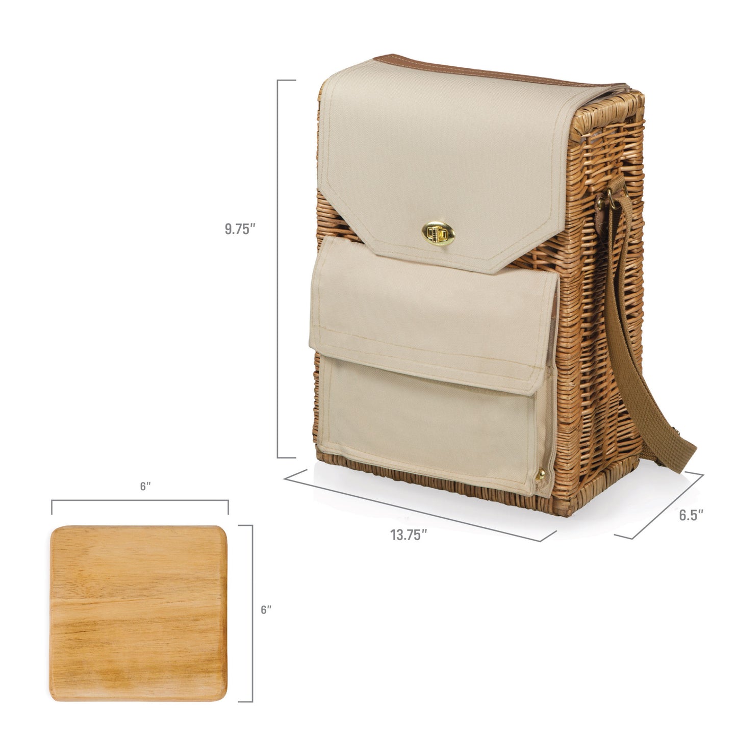 Handwoven Willow Wine & Cheese Picnic Basket with Shoulder Strap