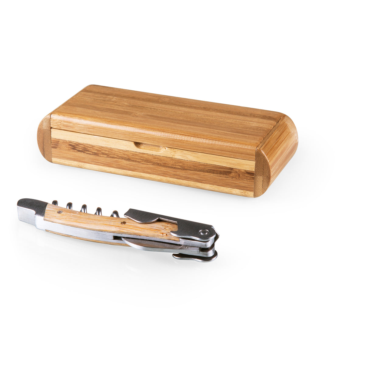 Elan Stainless Steel Waiter Corkscrew with Bamboo Handle in Gift Box