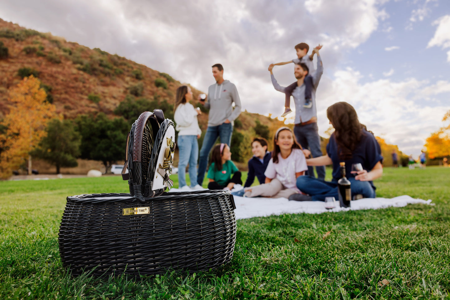 Evening Handwoven Willow Picnic Basket for 2 with Gold-Plated Cutlery
