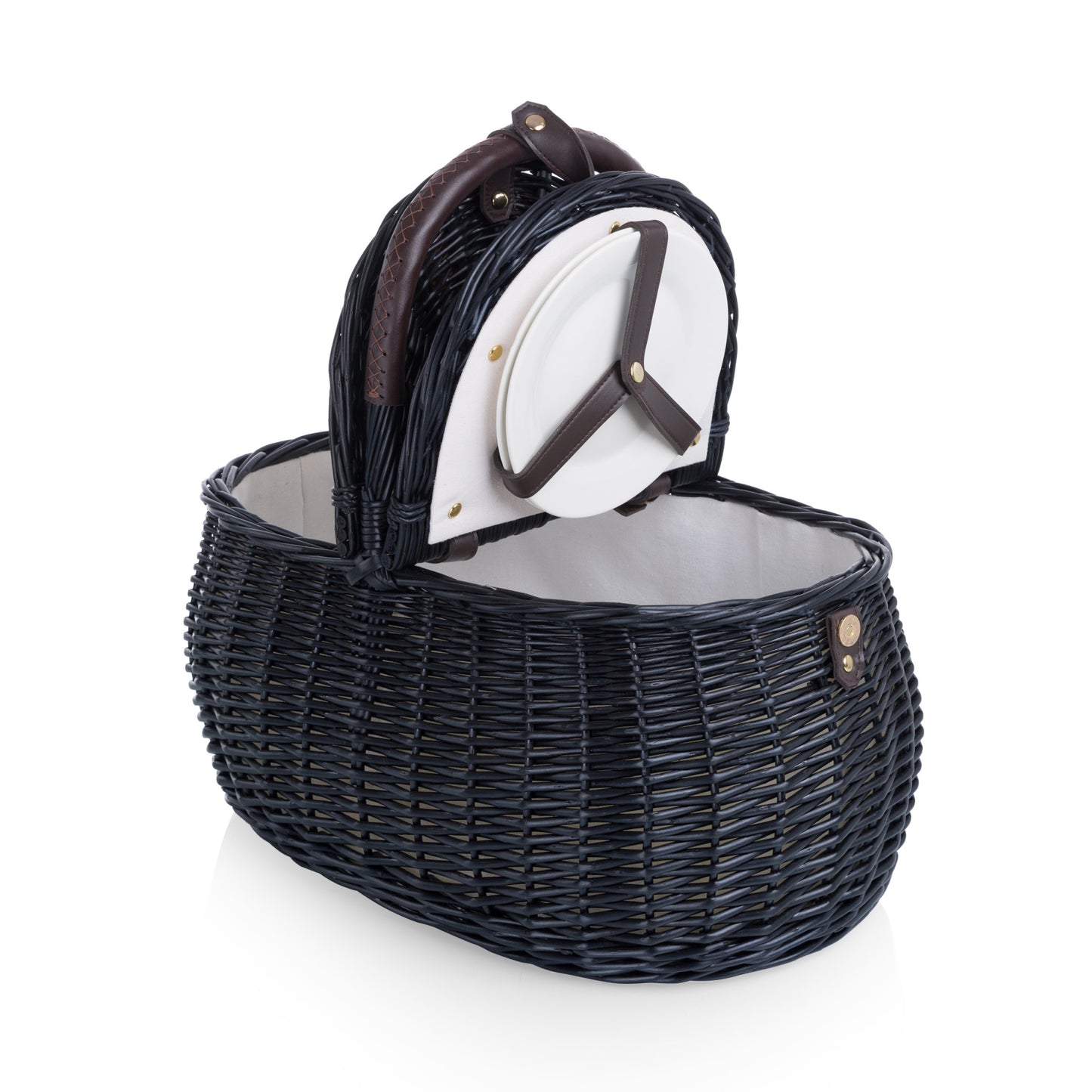 Evening Handwoven Willow Picnic Basket for 2 with Gold-Plated Cutlery