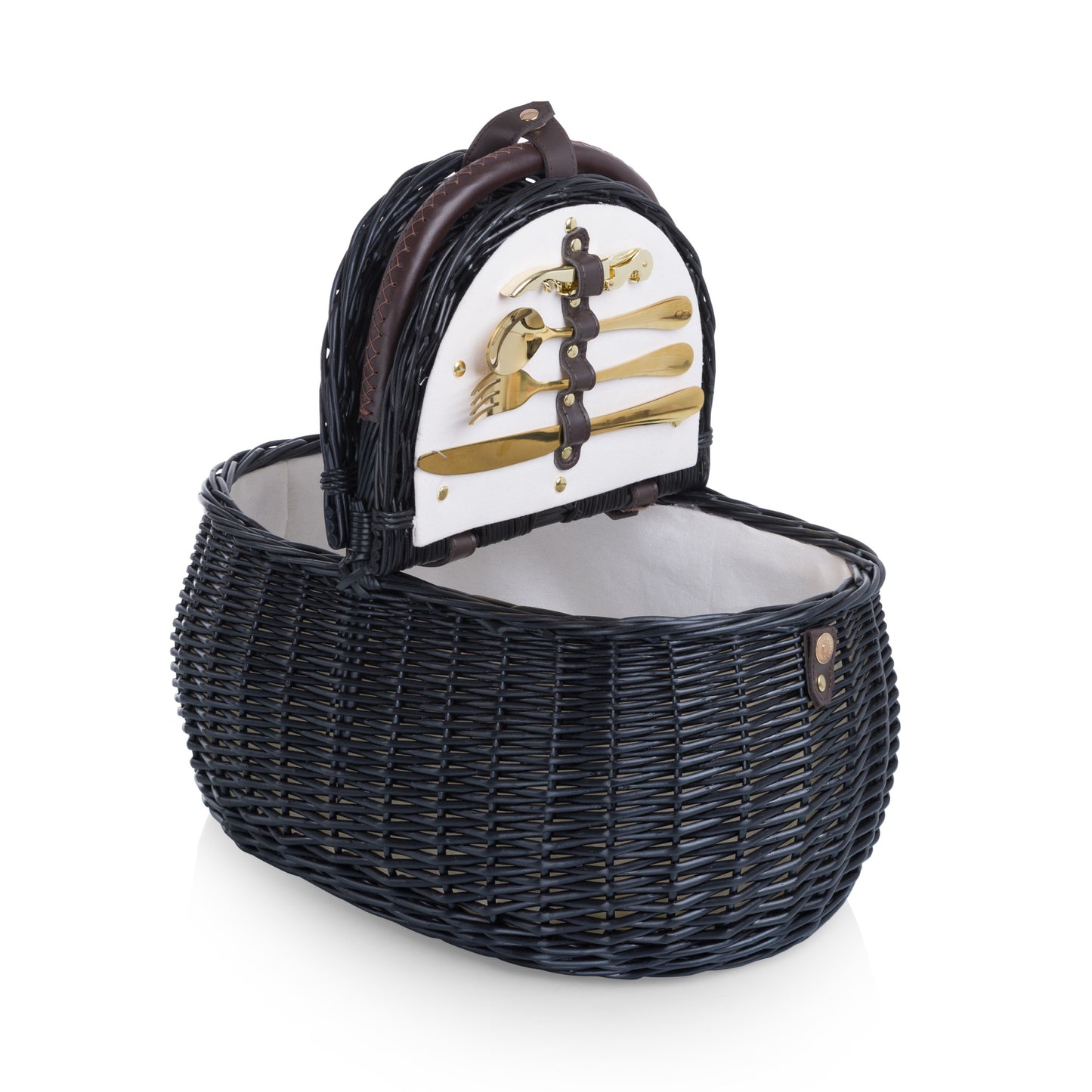 Evening Handwoven Willow Picnic Basket for 2 with Gold-Plated Cutlery