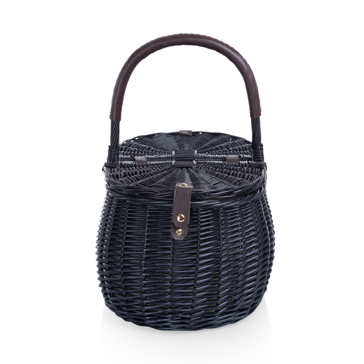 Evening Handwoven Willow Picnic Basket for 2 with Gold-Plated Cutlery