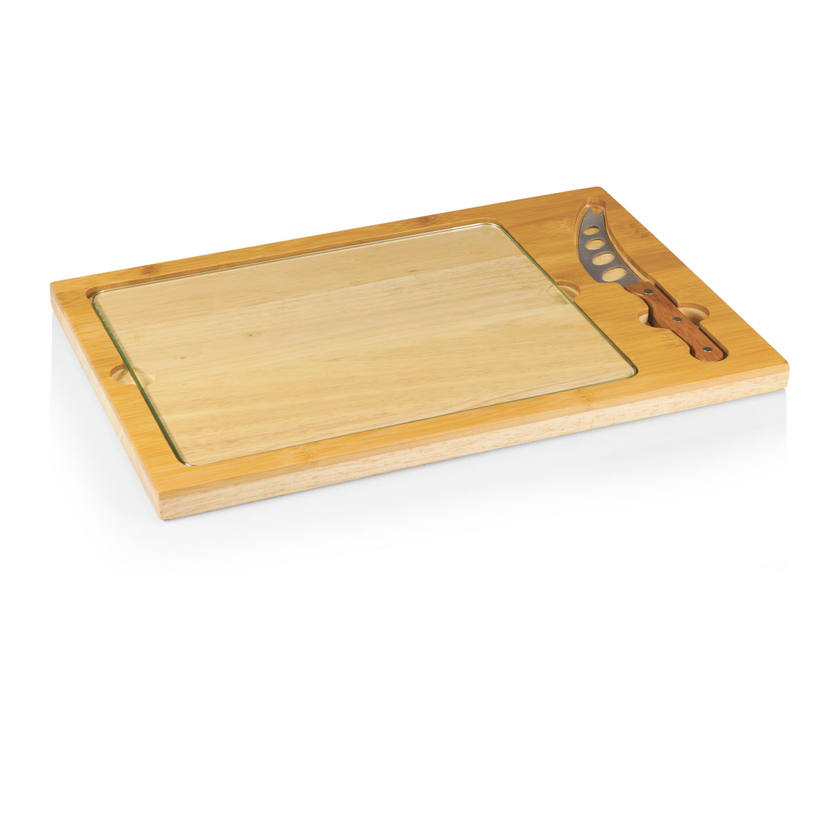 Icon Parawood and Bamboo Cutting Board with Tempered Glass Tray and Cheese Knife