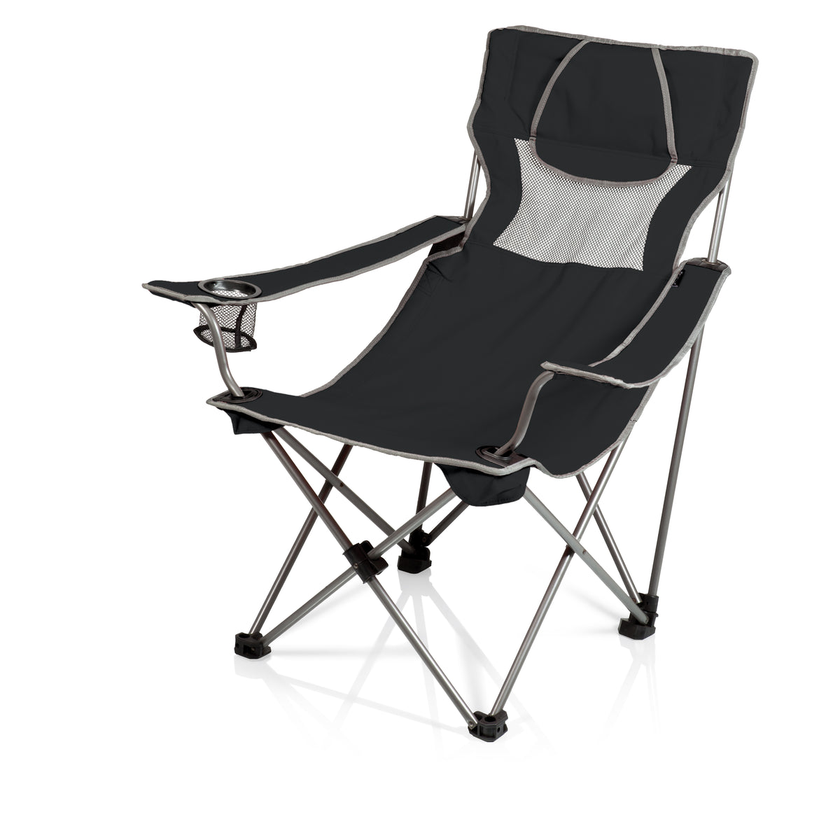 Fold & Go Padded Camping Chair with Built-In Pillow - Black with Gray Accents
