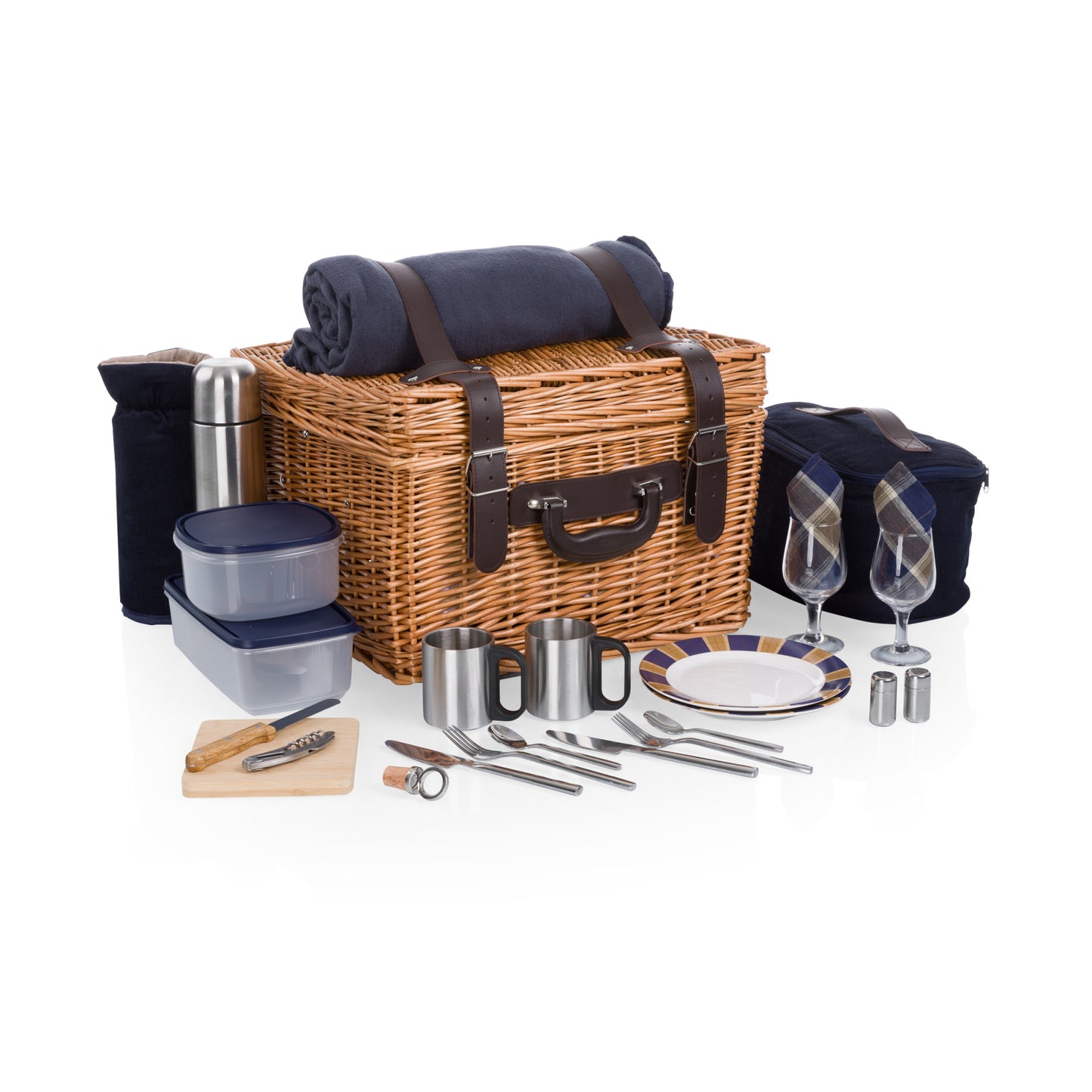 Canterbury Deluxe Wicker Picnic Basket for 2 with Blanket & Coffee Service
