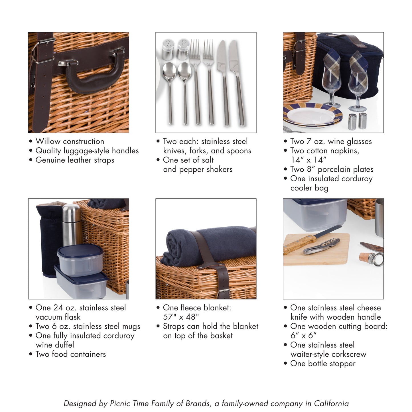 Canterbury Deluxe Wicker Picnic Basket for 2 with Blanket & Coffee Service