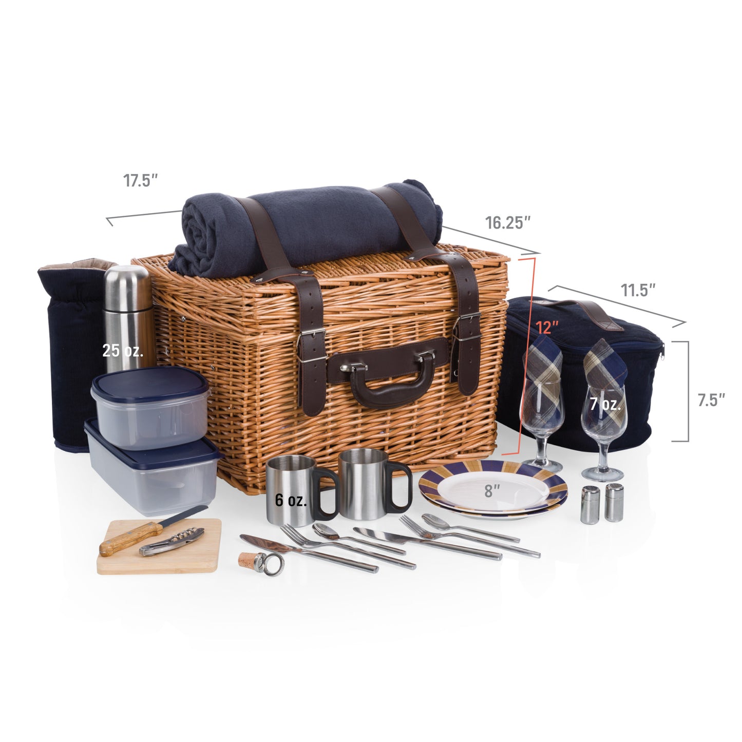 Canterbury Deluxe Wicker Picnic Basket for 2 with Blanket & Coffee Service