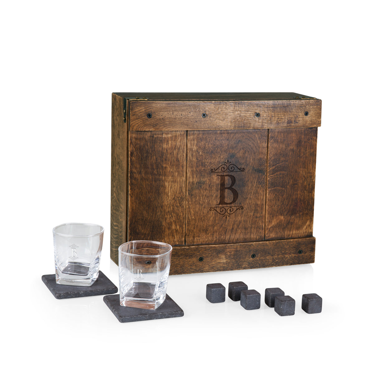 Monogrammed Whiskey Box Gift Set with Custom Initial - B