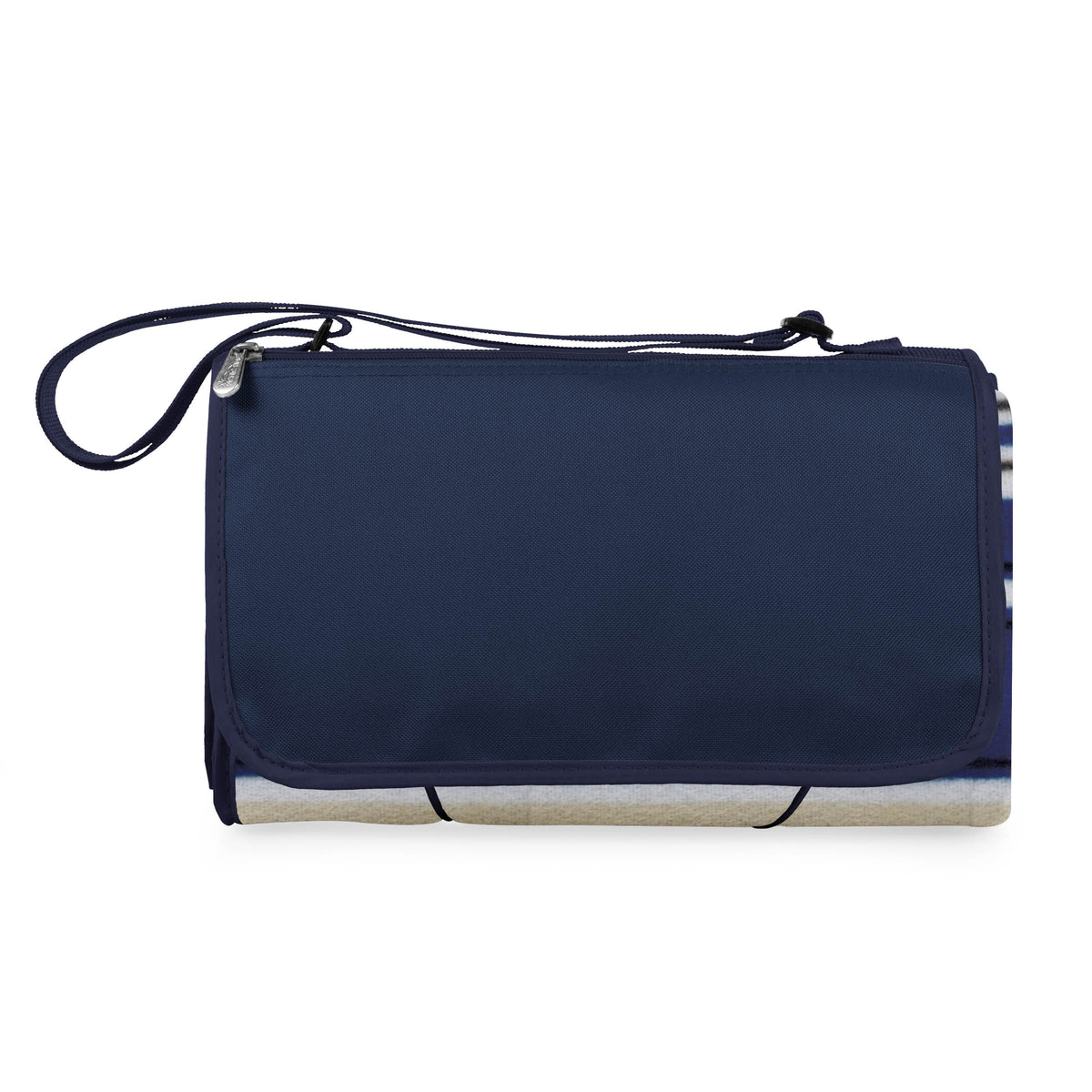 Blanket Tote XL Outdoor Picnic Blanket - Blue Stripe Pattern with Navy Flap