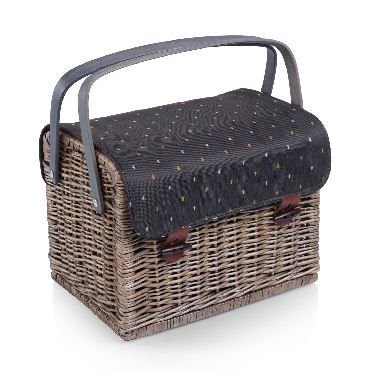 Kabrio Handwoven Willow Wine & Cheese Picnic Basket with Built-In Hardwood Tabletop