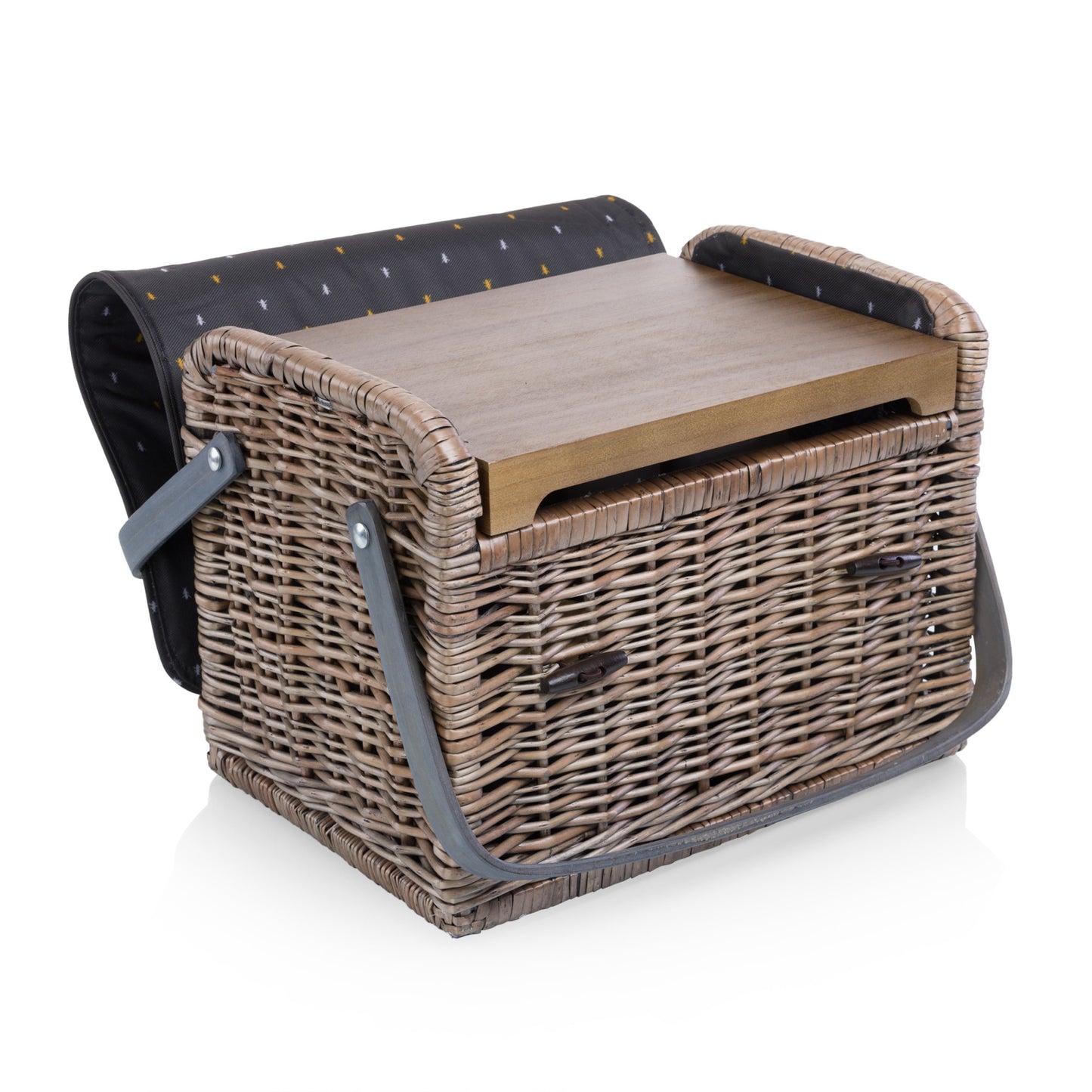Kabrio Handwoven Willow Wine & Cheese Picnic Basket with Built-In Hardwood Tabletop