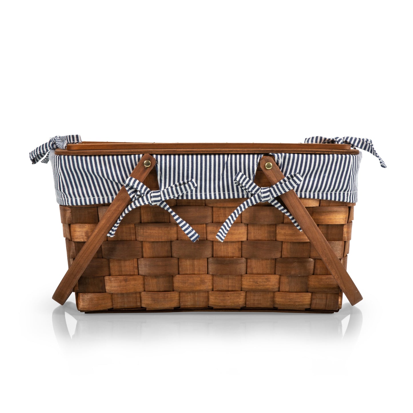 Kansas Handwoven Water Fir Wood Picnic Basket with Plywood Tabletop Lid for 2