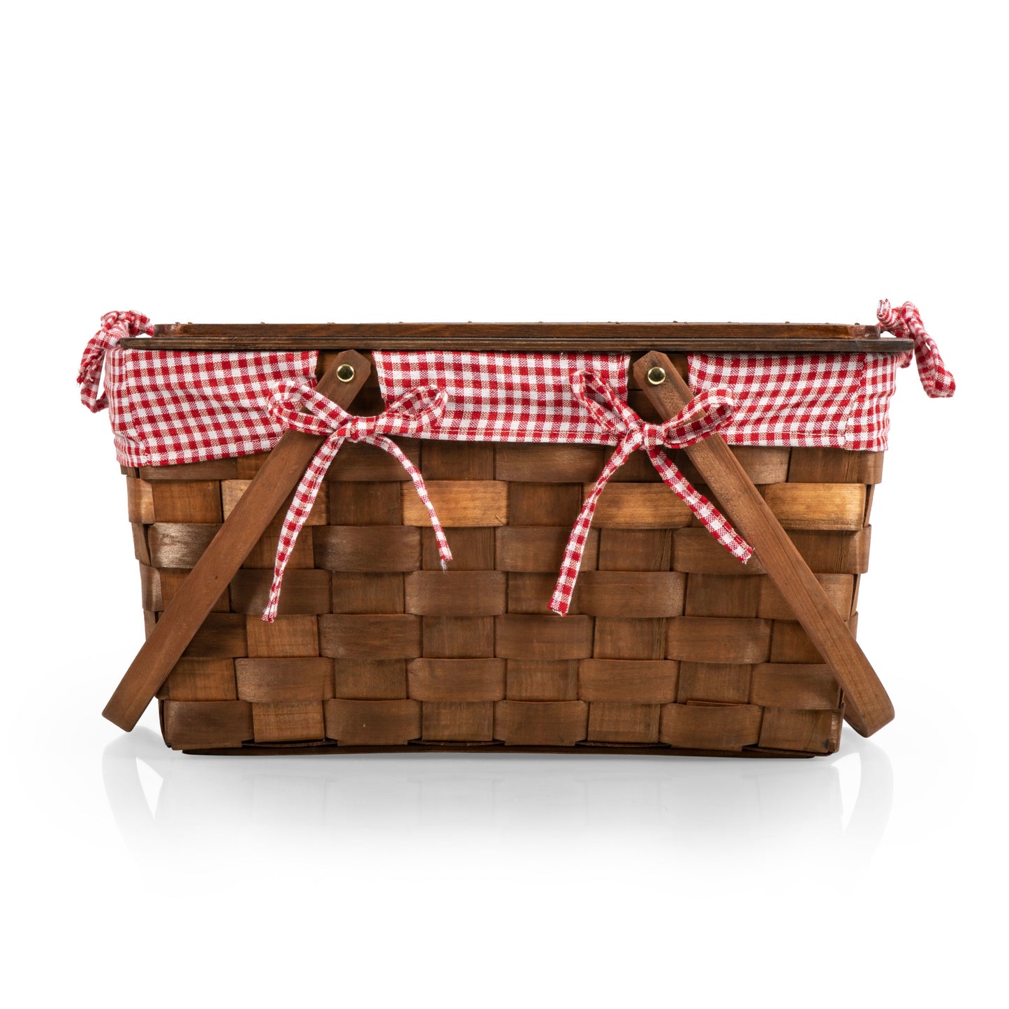Kansas Handwoven Water Fir Wood Picnic Basket with Plywood Tabletop Lid for 2