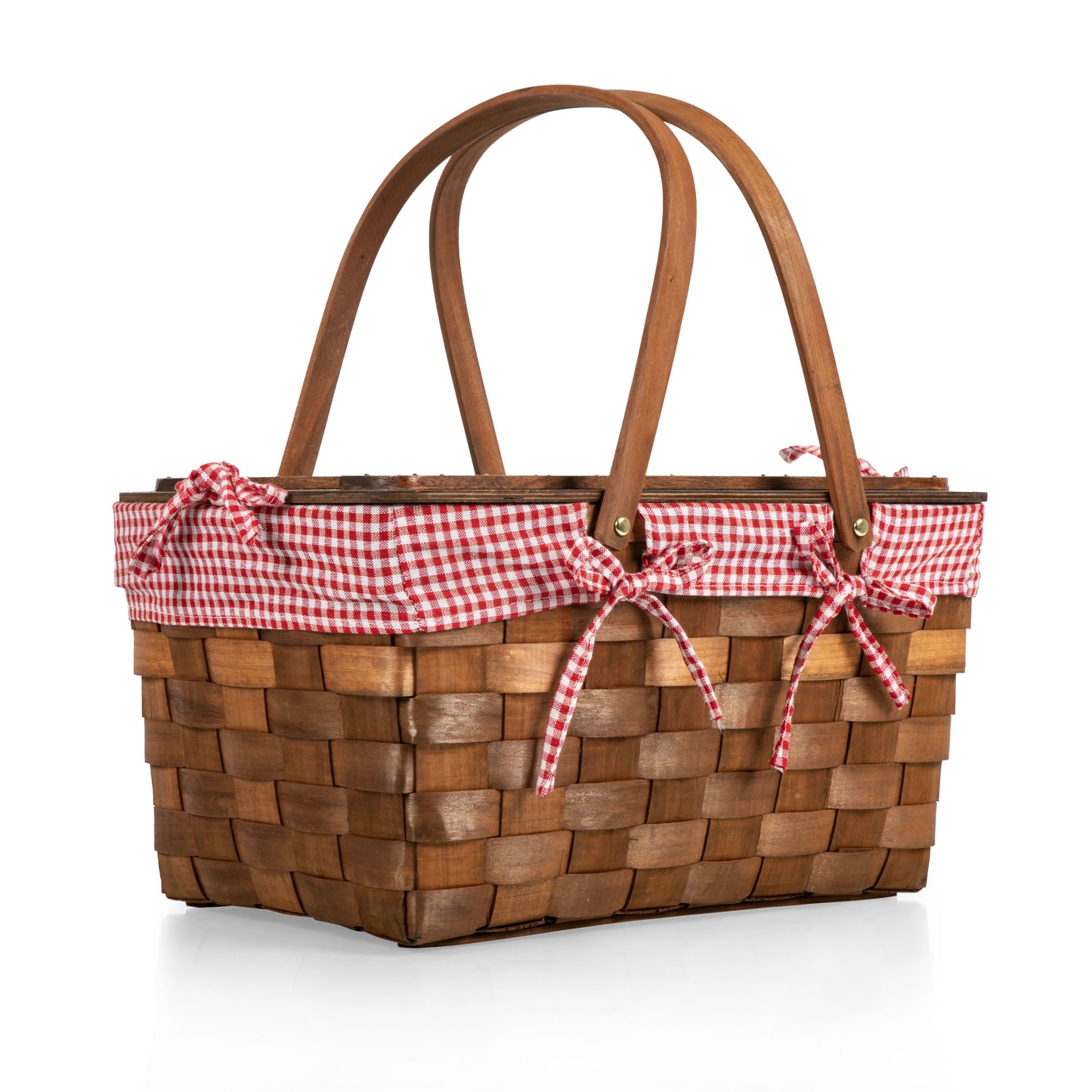 Kansas Handwoven Water Fir Wood Picnic Basket with Plywood Tabletop Lid for 2