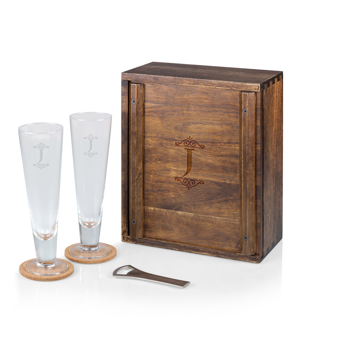 Monogrammed Pilsner Beer Glass Gift Set with Custom Initial - J