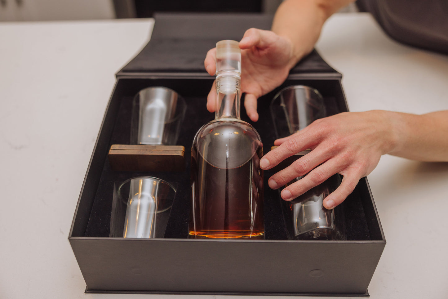 Ambassador Whiskey Box with Decanter and 4 Lowball Glasses