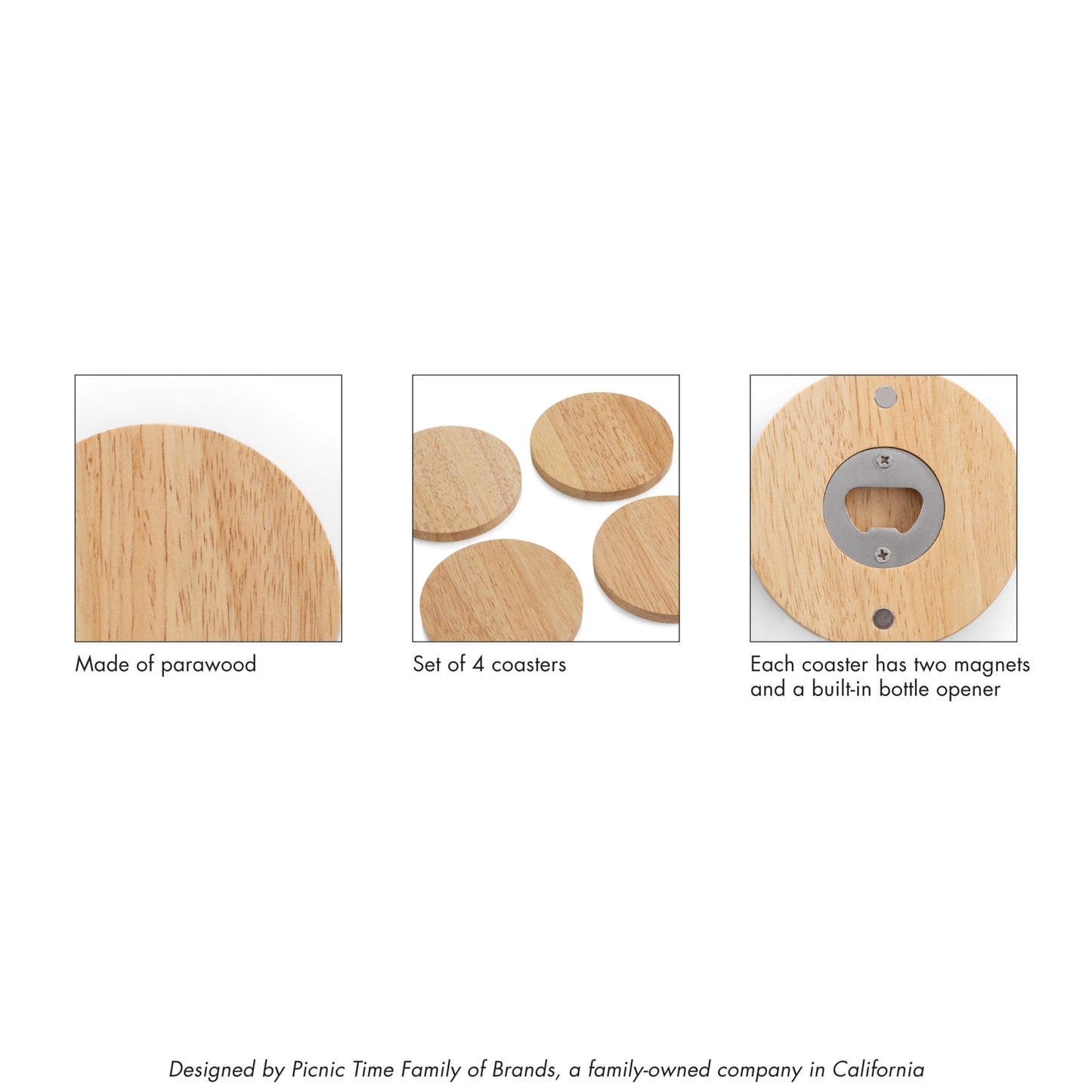 Coasters with Bottle Openers Set of 4