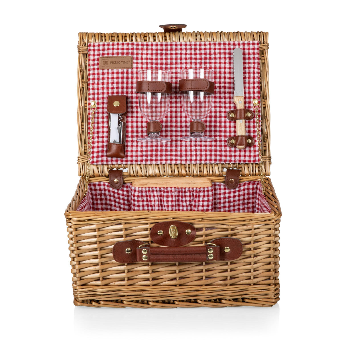 Gingham Wine & Cheese Picnic Basket for 2 with Cheese Board & Wine Glasses