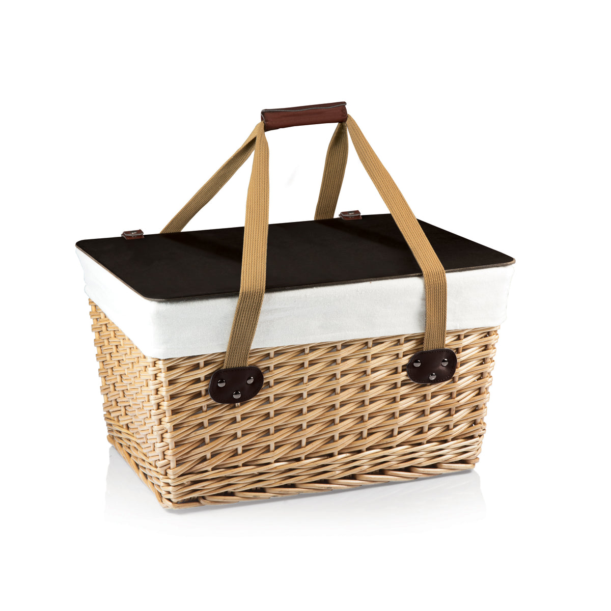 Grande Wicker Picnic Basket for 2 with Removable Lid - Beige Canvas with Brown Lid
