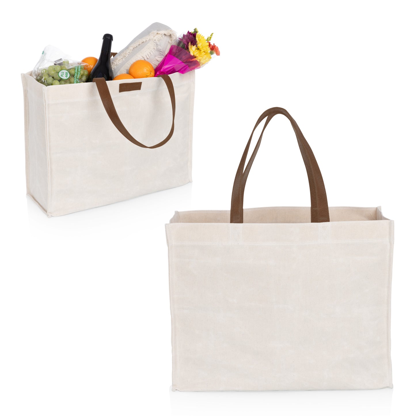 Market Waxed Canvas Tote with Leatherette Handles