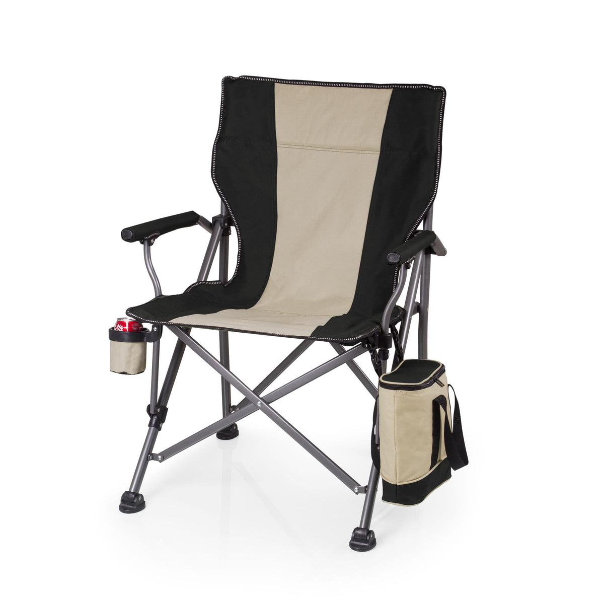 Outlander XL Heavy-Duty Camping Chair with Built-In Cooler, 400 lb Capacity - Black and Tan