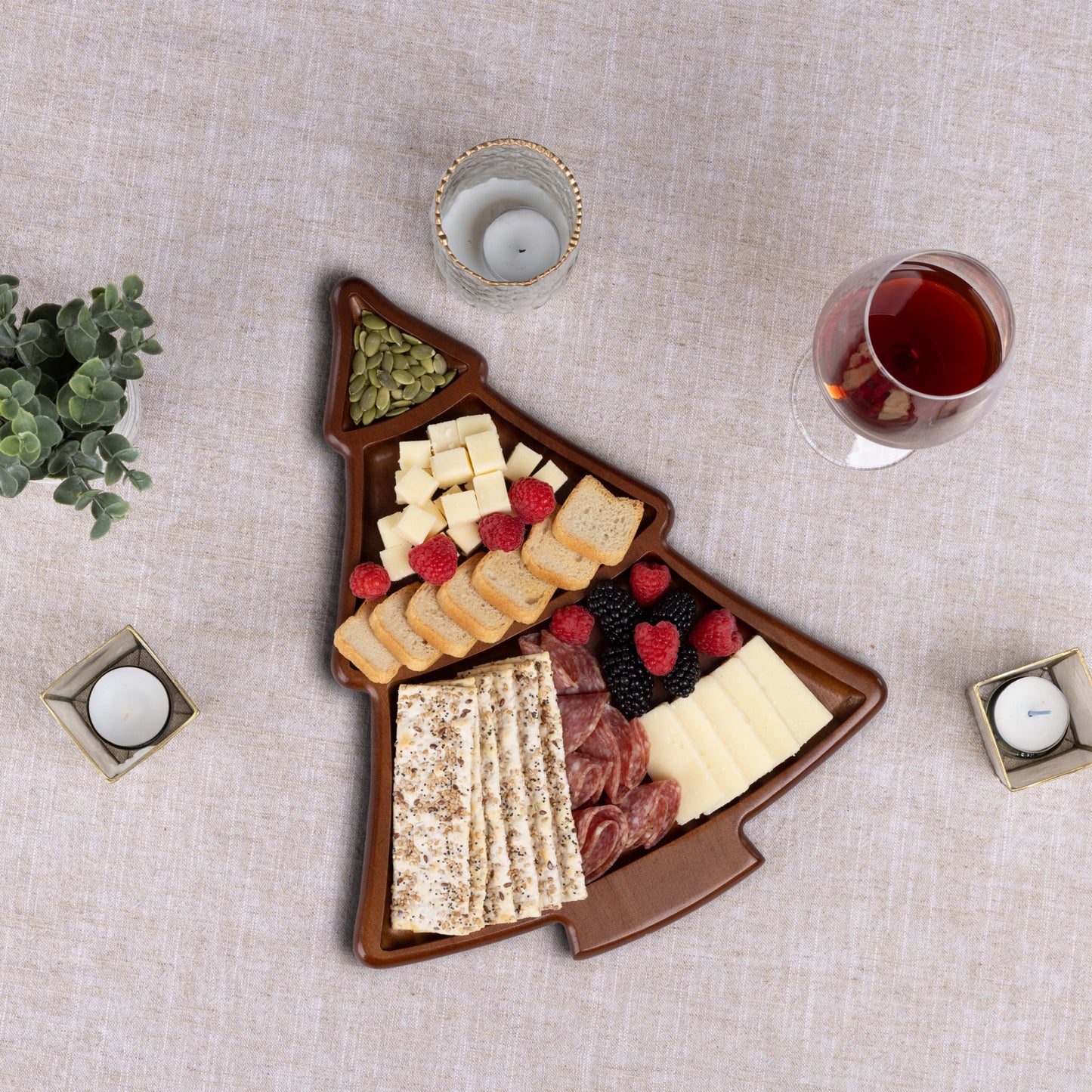 Christmas Tree Serving Tray with Gourmet Gift Pack