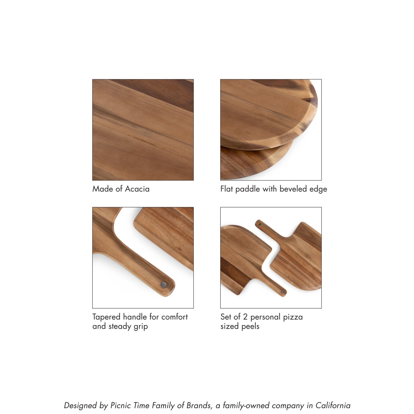 Acacia Personal Pizza Peel Serving Board Paddle Set of 2