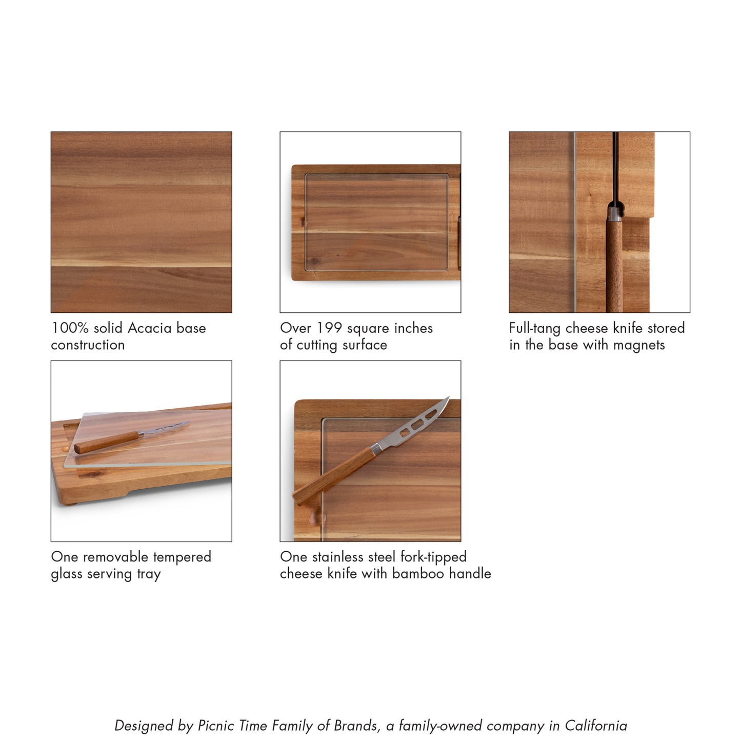 Ventana - Tempered Glass and Acacia Cheese Board and Knife Set