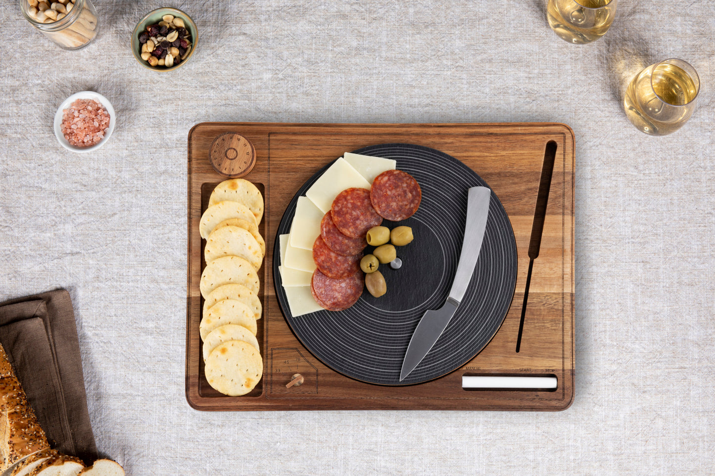 Turntable Acacia and Slate Cheese Board with Knife