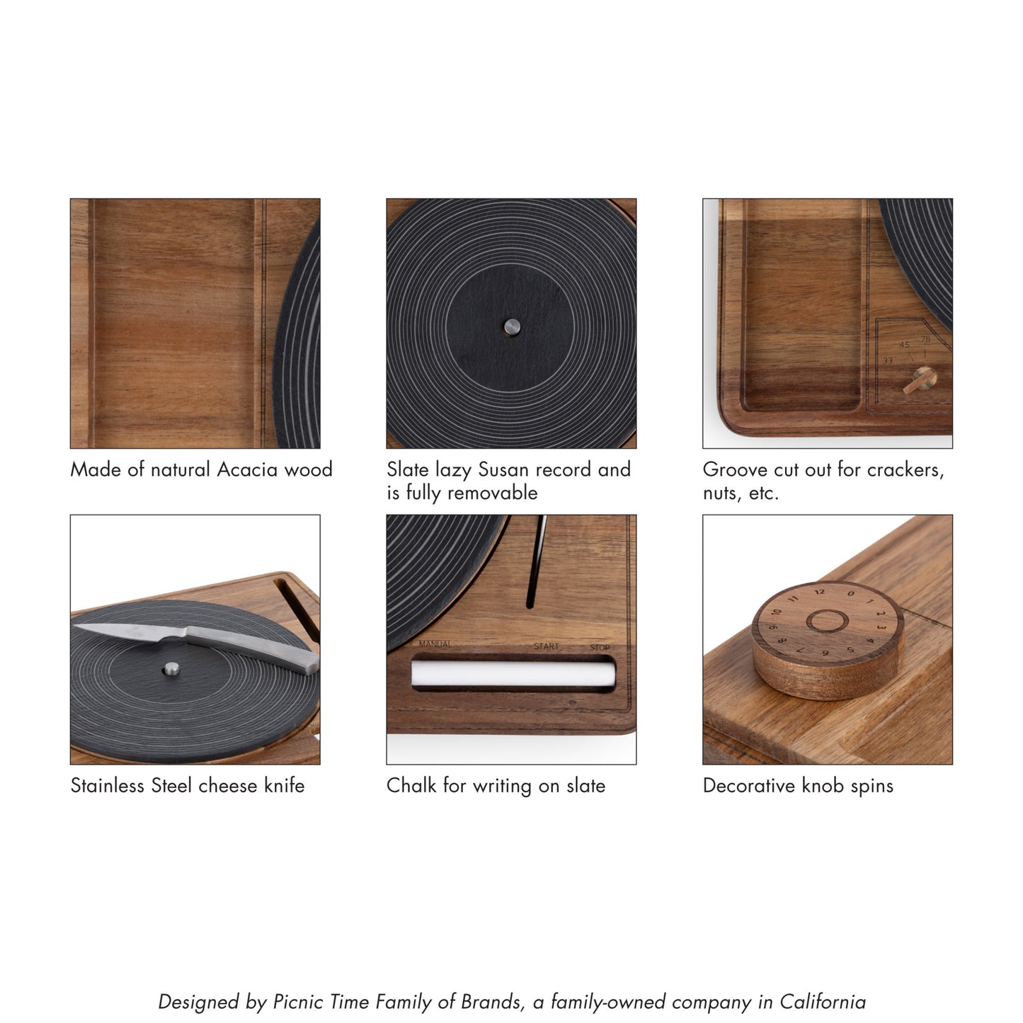 Turntable Acacia and Slate Cheese Board with Knife