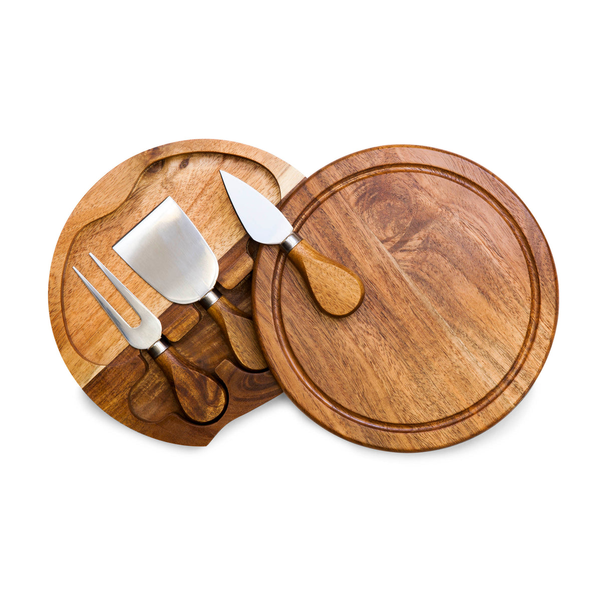 Acacia Brie Board & Cheese Tool Set | Swivel Reveal Design