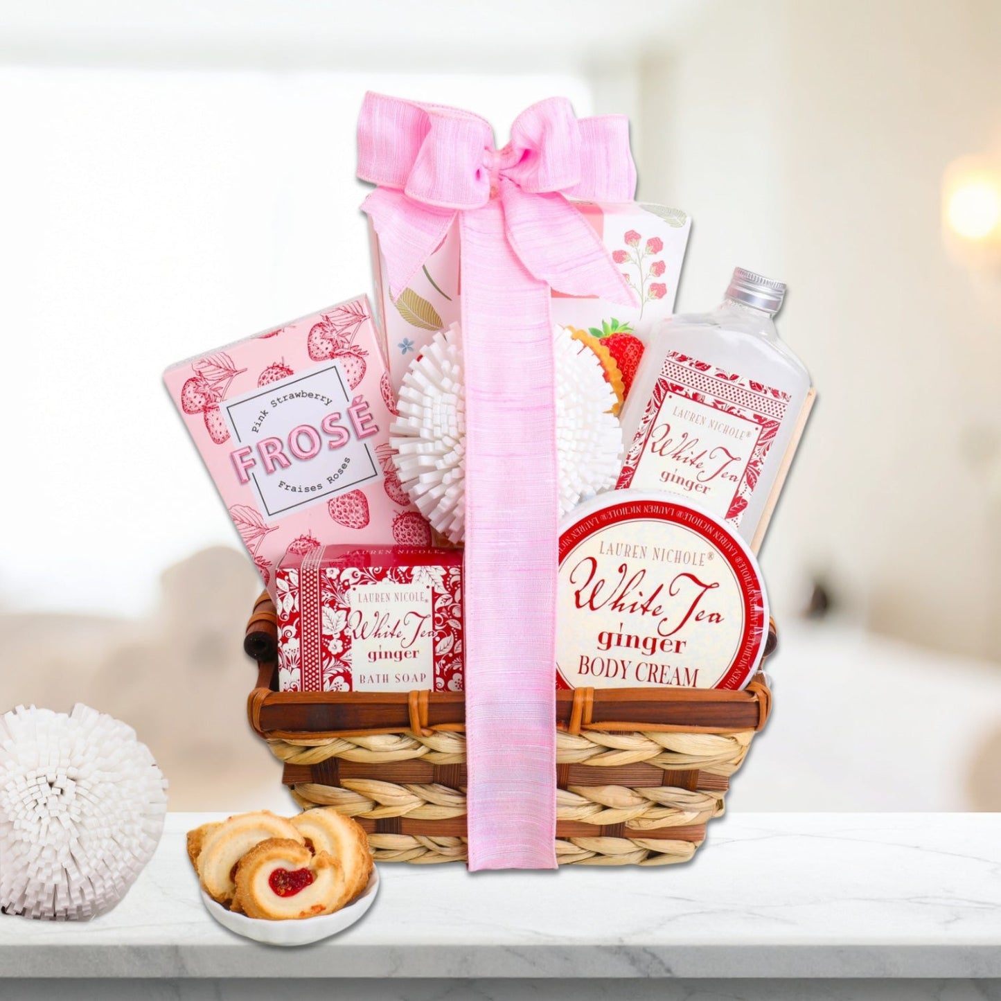 White Tea and Warm Ginger Spa Gift with Soothing Bath Products and Gourmet Tea