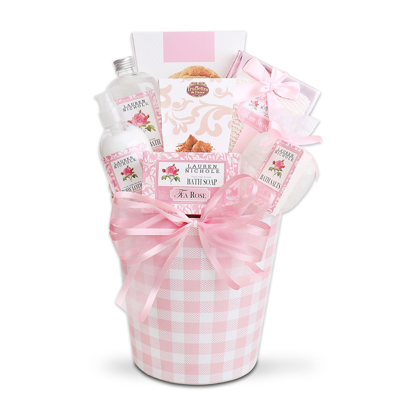 Rose and Lavender Spa Gift Basket with French Truffles and Sweet Treats