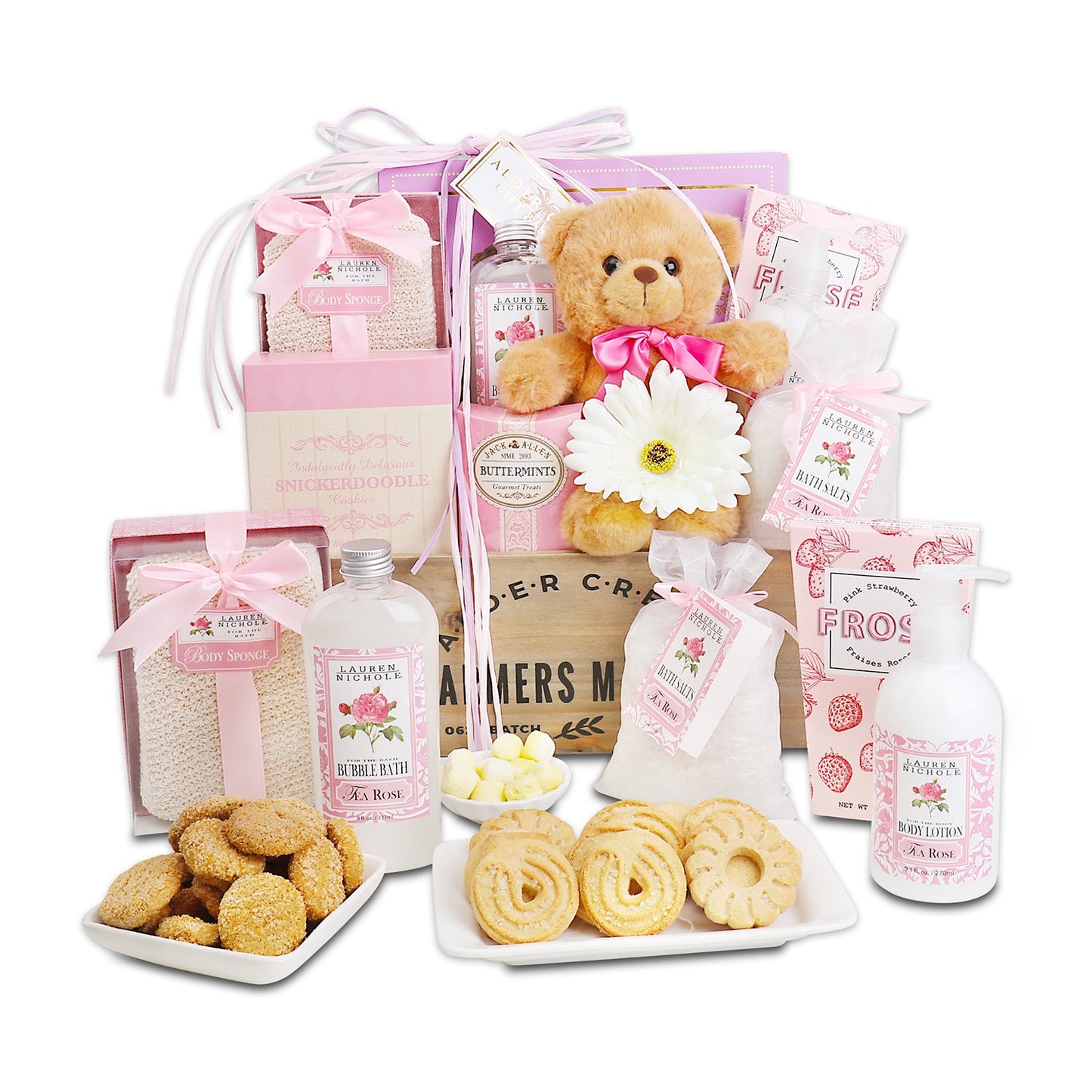 Relax and Unwind Spa Gift Basket with Rose and Lavender Bath Products