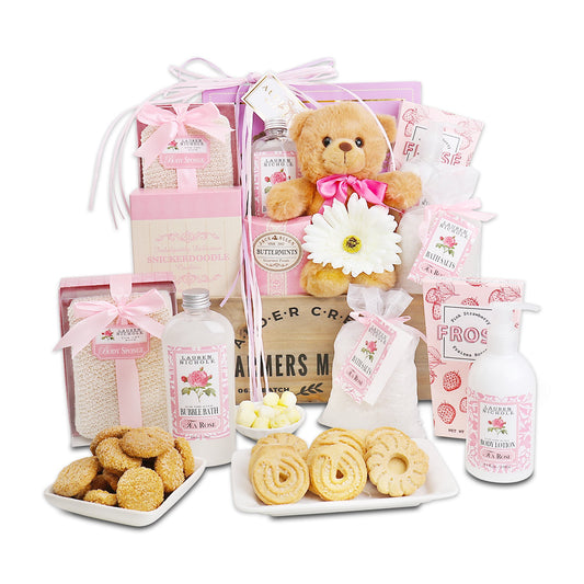 Relax and Unwind Spa Gift Basket with Rose and Lavender Bath Products
