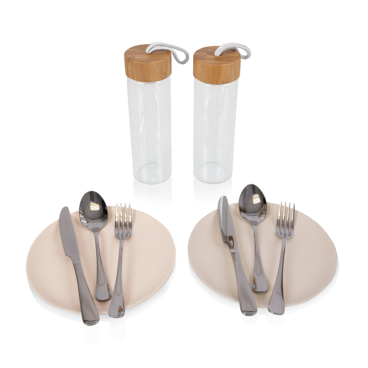 Eco-Friendly Picnic Set for 2 with Glass Bottles & Bamboo Lids
