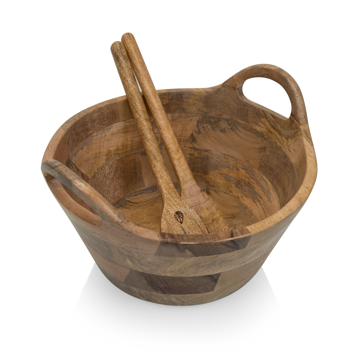 Mango Wood Salad Bowl with Handles & Serving Paddles